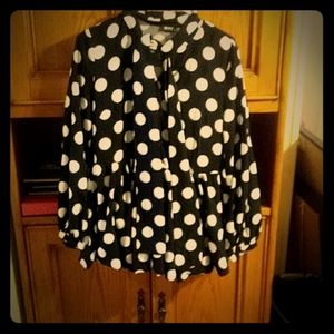 Retro polk a dot women's long blouse